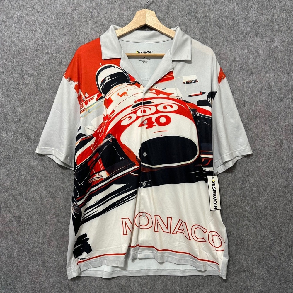 NEW RESERVOIR Men's Monaco Racing Graphic Button Up Shirt Size M